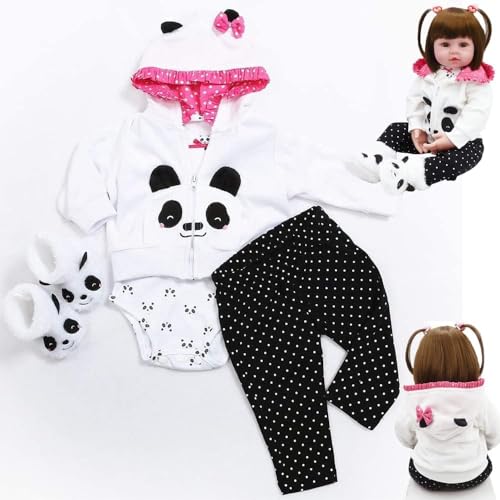 Scnbom Reborn Babys Kleidung lebensechte babypuppen Madchen for 17-24zoll wie echtes Puppen Toddler Junge Outfits Accesories (schwarz weiß Panda 4pcs Set) von Scnbom