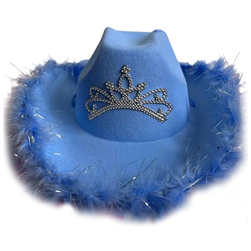 Scnvsi Cowboyhüte mit gerollter Krempe und Strass-Krone für Abschlussbälle, Bankette, Partys, Plüsch-Cowboyhüte für Erwachsene zum Fotografieren von Scnvsi