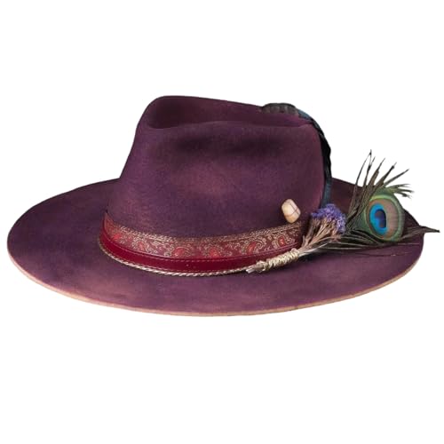 Scnvsi Cowboyhut aus Wolle mit breiter Krempe, Zaubererhut, runder Hut, Kopfbedeckung für MagicsShows, Maskeraden, Partyhut, Rollenspiel-Fedora-Hut von Scnvsi