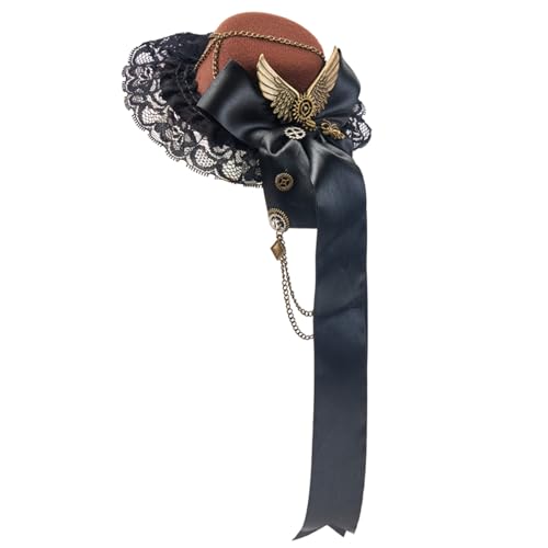 Scnvsi Eleganter Steampunk-Zylinder mit Kette und Schleife, Fedora-Hut, Haarspange, Maskerade, Partykostüm, Hut, Ankleide-Kopfbedeckungen von Scnvsi