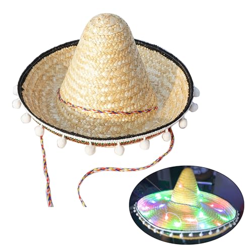 Scnvsi Leuchtender Sombrero-Hut, Festivalhüte, Mexikanischer Partyhut, Fotografie-Requisiten für Kinder und Erwachsene, traditionelle Kostüm-Kopfbedeckung von Scnvsi