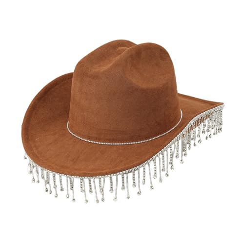 Scnvsi Urlaubs-Cowboyhüte mit Diamantquasten, handbestickte Kristalle, Geschenk für Mädchen, Cowgirlhut für Karneval, Musikfestival von Scnvsi