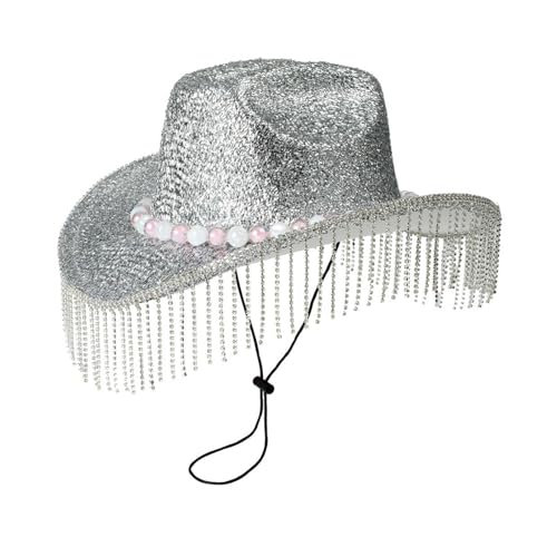 Scnvsi Urlaubs-Cowboyhüte mit Diamantquasten, handbestickte Kristalle, Geschenk für Mädchen, Cowgirlhut für Karneval, Musikfestival von Scnvsi