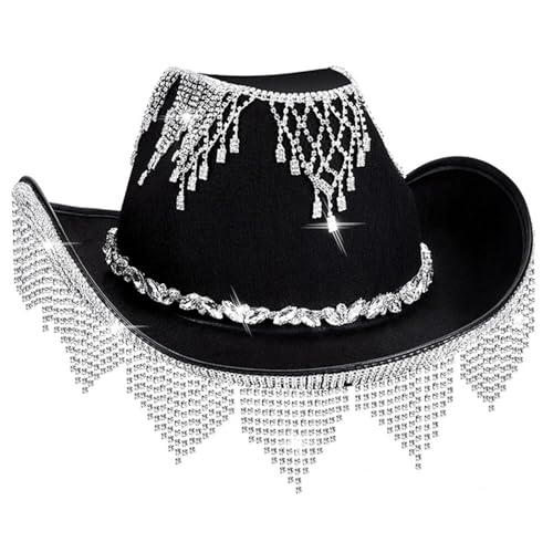 Scnvsi Urlaubs-Cowboyhüte mit Diamantquasten, handbestickte Kristalle, Geschenk für Mädchen, Cowgirlhut für Karneval, Musikfestival von Scnvsi