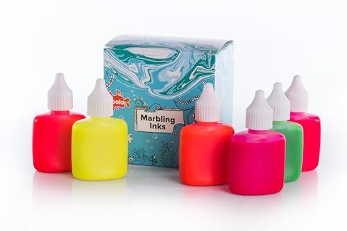 Scolaquip Marbling Tinte Verschiedene Leuchtfarbe, 6 x 25ml, Supplies Educational Kunst für Kinder von Scola