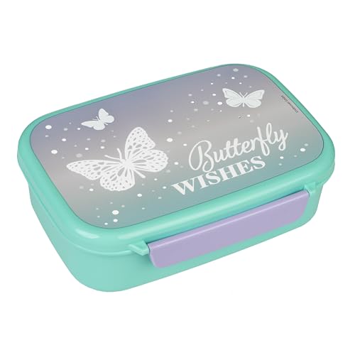 Scooli - Butterfly Wishes Brotzeitdose - Mit herausnehmbarem Einsatz - Kindergarten Brotdose - Sandwichbox Schule - Brotzeitdose aus Kunststoff BPA frei von Scooli