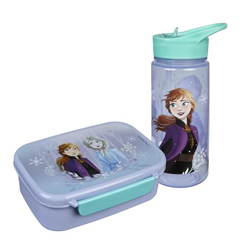 Scooli - Disney Frozen Kindergeschirr Geschenkset - Set bestehend aus Brotdose und Trinkflasche - ideal für die Schule oder Kindergarten – für Kinder ab 4 Jahren – aus Kunststoff – BPA frei von Scooli