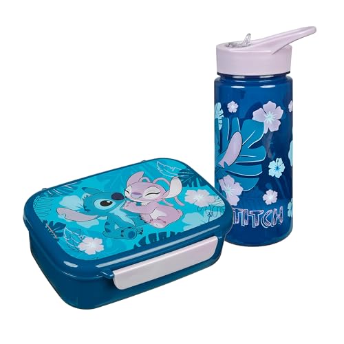 Scooli - Disney Stitch Kindergeschirr Geschenkset - Set bestehend aus Brotdose und Trinkflasche - ideal für die Schule oder Kindergarten – für Kinder ab 4 Jahren – aus Kunststoff – BPA frei von Scooli