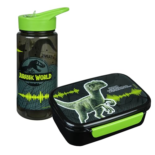 Scooli - Jurassic World Kindergeschirr Geschenkset - Set bestehend aus Brotdose und Trinkflasche - ideal für Schule oder Kindergarten – ab 4 Jahren – aus Kunststoff – BPA frei von Scooli