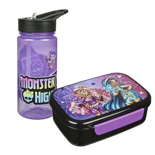 Scooli - Monster High Kindergeschirr Geschenkset - Set bestehend aus Brotdose und Trinkflasche - ideal für Schule oder Kindergarten – ab 4 Jahren – aus Kunststoff – BPA frei von Scooli