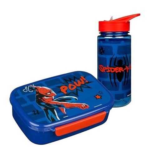 Scooli - Spider Man Kindergeschirr Geschenkset - Set bestehend aus Brotdose und Trinkflasche - ideal für die Schule oder Kindergarten – für Kinder ab 4 Jahren – aus Kunststoff – BPA frei von Scooli