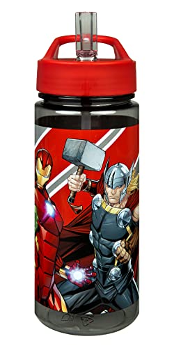 Scooli Trinkflasche Avengers - Trinkflasche für Kinder mit Motiv - Wasserflasche aus Kunststoff BPA frei - ca. 500ml Fassungsvermögen - integrierter Strohhalm - ideal für Kindergarten und Schule von Scooli