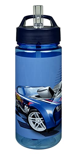 Scooli Trinkflasche Hot Wheels - Trinkflasche für Kinder mit Motiv - Wasserflasche aus Kunststoff BPA frei - ca. 500ml Fassungsvermögen - integrierter Strohhalm - ideal für Kindergarten und Schule von Scooli