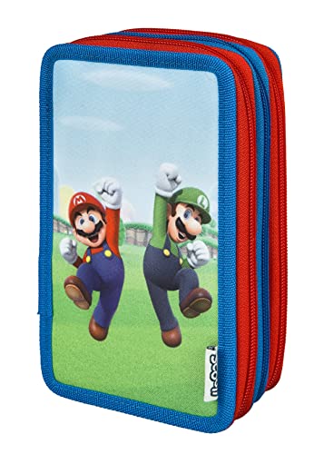 Super Mario Tripledecker Federmäppchen inkl. Stiften, Radierer, Lineal etc. I Schlampermäppchen im Super Mario Design I Etui für die Schule von Scooli