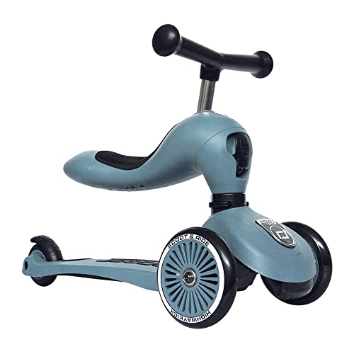 Scoot & Ride Highwaykick 1 Scooter mit Sitz 2in1 Kickboard mit Sitz höhenverstellbarer Sitz und Lenker (Steel) von Scoot and Ride