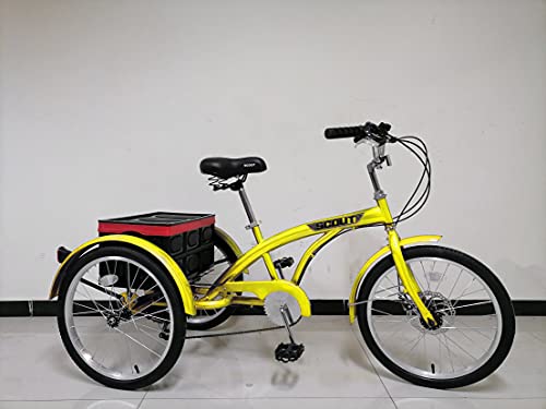 SCOUT 50,8 cm (20 Zoll) mittelgroßes Dreirad, 6 Gänge, Jugenddreirad, Erwachsenen-Dreirad, Kinder-Dreirad (gelb) von Scout