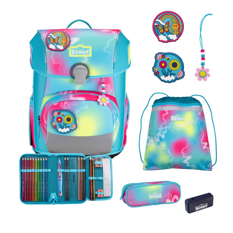 Scout Schulranzen Set Neo Exklusiv Safety Light Happy Rainbow 5-tlg. Scout Schulranzen Set Neo Exklusiv Safety Light Happy Rainbow 5-tlg. von Scout