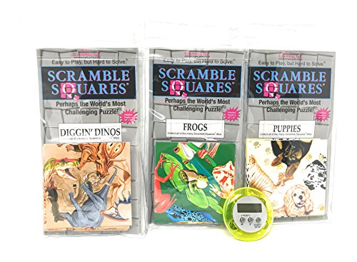 Bundle Of Scramble Squares B Dazzle Brain Teaser Puzzles For Adults/Teens/Kids - 3 Puzzles Included - Frogs, Puppies And Digging Dinos With A Bonus Digital Timer von Scramble Square