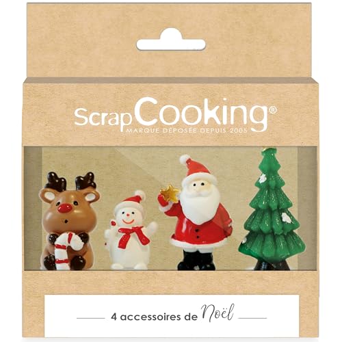 4 Deko-Holzscheite Sweet Xmas – Rentier, Schneemann, Weihnachtsmann & Tannenbaum – Dekoration für Kuchen zum Backen – 4942 von ScrapCooking