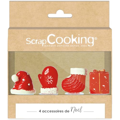 4 Weihnachts-Deko – Mütze, Hausschuhe, Fäustling & Weihnachtsgeschenk – Dekoration für Kuchen zum Backen – 4941 von ScrapCooking