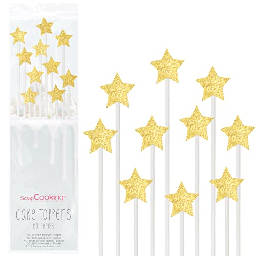 Scrapcooking - 10 Cake Topper, lang, 20 cm, goldfarbene Sterne von Scrapcooking