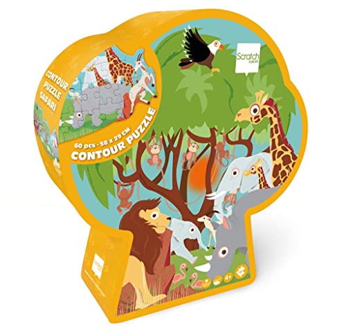 SCRATCH 276181147 Safari Konturpuzzle für Kinder ab 4 Jahren, Shape Puzzle, 60 Teile, Tierpuzzle von Scratch Europe