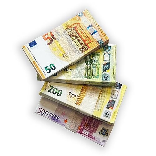 Scratch Cash Micro Mini Bundle Euro, 25 x 4 Geldbündel - 100 Scheine zum Spielen 25 Micro Scratch Cash x 50, 100, 200 und 500 Euro in der Größe 3 x 1,6 cm. Puppengeld von Scratch Lover