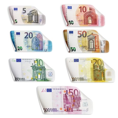 Scratch Lover, Scratch Cash Stickers – 7 Aufkleber zum Aufkleben und Abziehen 1 x 5, 10, 20, 50, 100, 200 und 500 Euro, Geldaufkleber zum Spielen, Banknoten, Dekoration, lustige Scherze von Scratch Lover