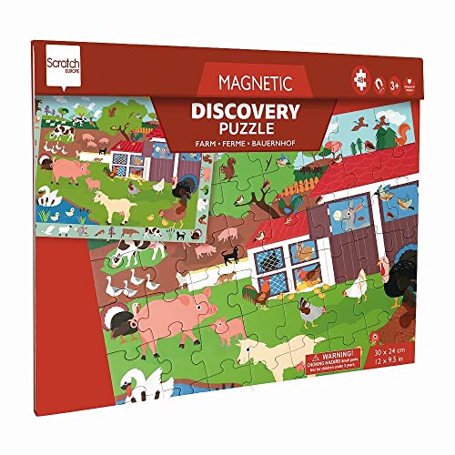 SCRATCH Tiere 276181233 Magnetpuzzle für Kinder ab 3 Jahren, 2-in-1 Puzzlen und Entdecken, Motiv: Bauernhof, 48 Teile von SCRATCH