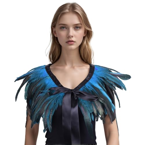 Gothic Feather Shawl Shrug Mardi Gras Scarf Cape Masquerade Costume Shoulder Bow Tie Lake Blue von Sdhgerh