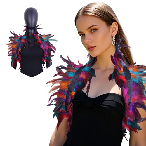 Mardi Gras Feder Achselzucken Hals Bunte Feder Schal Schulter Hals Feder Cape Schal Gothic für Maskerade Rave Party Cosplay von Sdhgerh