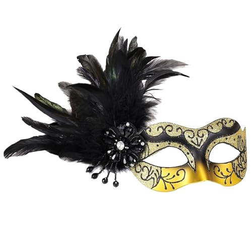 Sdhgerh Maskerade Ball Maske für Frauen, Venezianische Maske, Mardi Gras Maske, Feder-Maske für Frauen Party Dekorationen Cosplay (Glod) von Sdhgerh