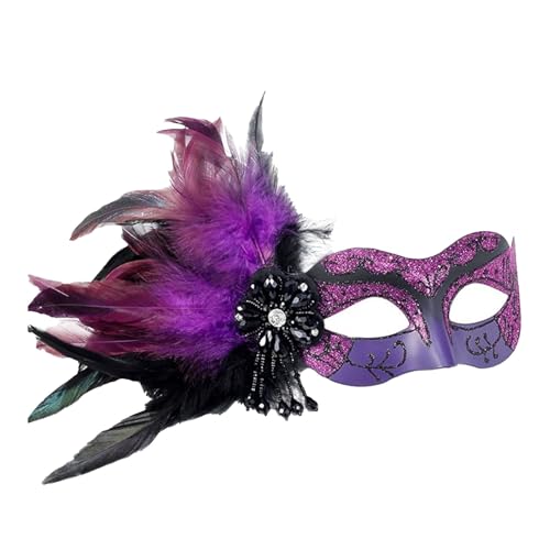 Sdhgerh Maskerade Ball Maske für Frauen, Venezianische Maske, Mardi Gras Maske, Feder-Maske für Frauen Party Dekorationen Cosplay (Lila) von Sdhgerh