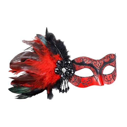 Sdhgerh Maskerade Ball Maske für Frauen, Venezianische Maske, Mardi Gras Maske, Feder-Maske für Frauen Party Dekorationen Cosplay (Rot) von Sdhgerh