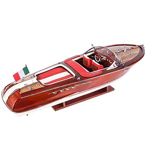 Seacraft Gallery Riva Aquarama-Modellboot-Dekoration, 68,6 cm (rot/weiße Ledersitze), komplett montiertes Holzmodellschiff – Spielzeugboot-Dekor aus Holz – Riva-Boot-Modell-Display – Holzdekor von Seacraft Gallery