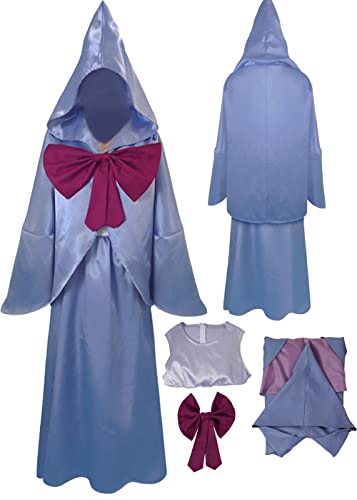 Seaehey Fairy Godmother Costume Adult 3 Set Prinzessin Umhang Kleid Kragen Blume Prinzessin Umhang mit Kapuze Blau Fairy Godmother Cosplay Kostüm von Seaehey