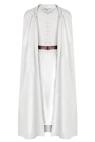 Seaehey Gandalf Cosplay Kostüm Weiß Umhang mit Kapuze Zauberer Robe Lang Tunika Oberteile und Gürtel Set Gandalf Weiß Kostüm Mittelalter Mönch Umhang für Halloween von Seaehey