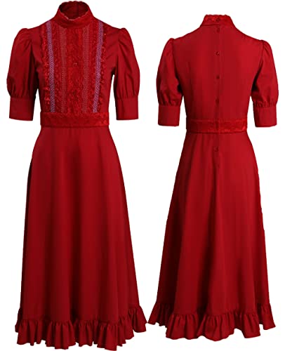 Seaehey Horrorfilm rotes Kleid rotes Flapper-Kostüm rotes Spitzenkleid viktorianisches Halloween-Karnevalsanzug Cosplay-Kostüm, rot, 38 von Seaehey