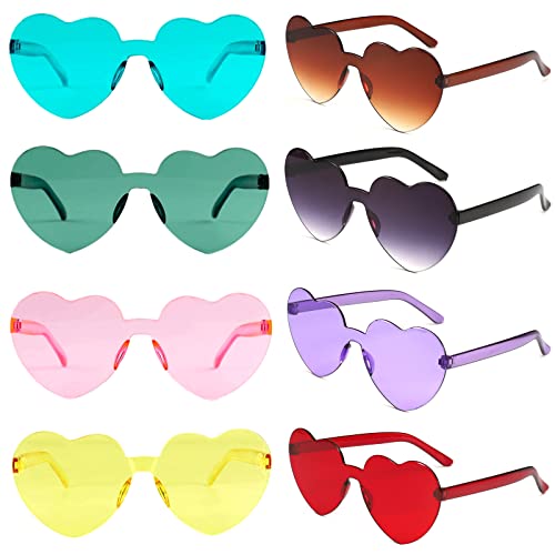 Seamart 8 Paare Herz Party Brillen Herzbrille Retro Party Sonnenbrille Randlose Interessant Brille Hippie Herzförmige Brille Geburtstagsfeier, Fasching, Karneval, Malle von Seamart