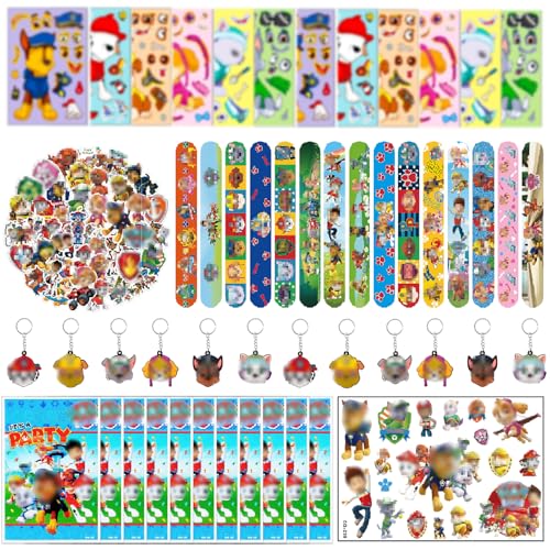 Seamart Mitgebsel Kindergeburtstag, 100 Stück Patrol Party Mitgebsel Set, Geschenktüten, Schlüsselanhänger, Schnapparmband, Aufkleber, Puzzlesticker, Tattoo-Aufkleber, Party Dekoration für Kinder von Seamart