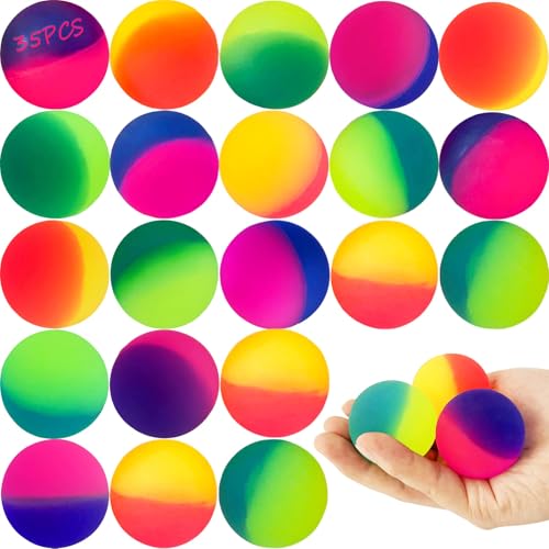 Seamart Flummis, 35 Stück Flummies für Kinder Mitgebsel Kindergeburtstag Gastgeschenke Springball Gummiball Hüpfball Wurfmaterial Karneval Mitbringsel Party Füllung(25mm) von Seamart