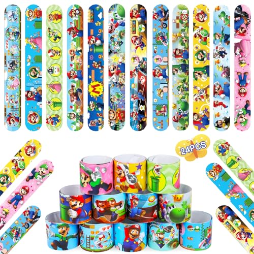 Seamart Schnapparmband Kinder Set, 24Pcs Klatscharmband, Ma-rio Schnapparmbänder, Bunte Armbänder Slap Armband Snap Bracelets, Mitgebsel Kindergeburtstag Gastgeschenke für Jungen & Mädchen von Seamart