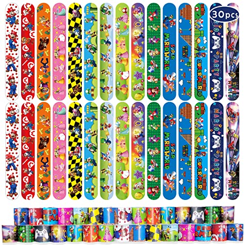 Seamart Schnapparmband Kinder Set, 30Pcs Klatscharmband, Mario Schnapparmbänder, Bunte Armbänder Slap Armband Slap Bands Snap Bracelets, Mitgebsel Kindergeburtstag Gastgeschenke für Jungen & Mädchen von Seamart