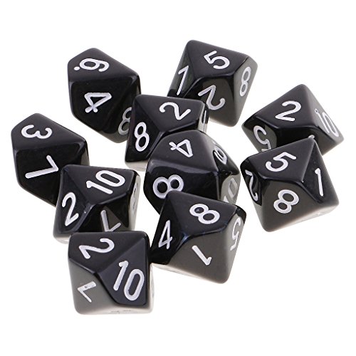 10-seitige D10-Würfel, polyedrisch, für Dungeons and Dragons, DND, RPG, MTG, Schwarz, 10 Stück von Seasaww