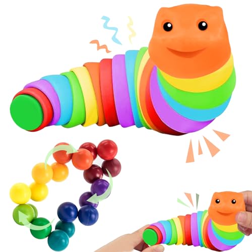 3 Stück Fidgets Slug Spielzeug, Squeeze Toys, Sensory Toys 3D Gelenk Stretch Raupe, 3D Puzzleball Sensorisches Spielzeug, Sensorisches Stressabbau für Kinder Erwachsene von Seasboes