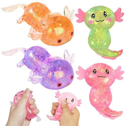 4 Stück Squeeze Spielzeug,Axolotl Spielzeug,Squeeze Toy,Squishy Toy,Glitzer Squeeze Toys Salamander,Entzückende Squishy Toy Quetschspielzeug,Spielzeug für Kinder Erwachsene Gastgeschenke Geburtstags von Seasboes