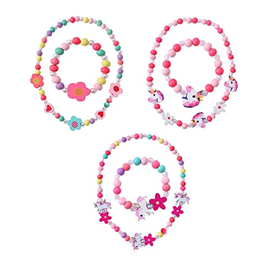 6 Stück Schmuck für kinder mädchen, Ketten kinder, Holz Kinder Schmuck Set, Einhorn Freundschaftsarmband Mädchen Halskette, Einhorn Armbänder Mädchen, Halskette Armbänder Kinder Mitgebsel von Seasboes