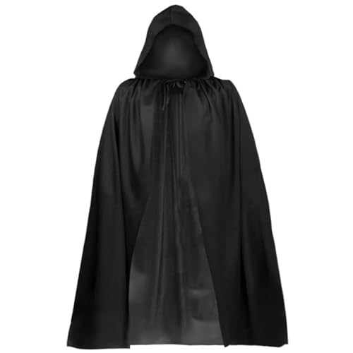 Halloween Kostüm Set, Halloween Umhang, Schwarz Umhang mit Kapuze Cape, Kostüm Sensenmann mit 20 Halloween Kmporäre Tattoos, Vampir Kostüm für Halloween Party Cosplay, Alter 4–12 Jahre (140 cm) von Seasboes