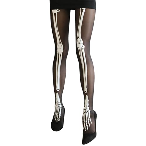 Halloween Netzstrumpfhose Schwarz, Spinnennetz Strumpfhose, Tag der Toten Strumpfhose, Skelett Strumpfhose Damen, Halloween Kostüm Accessoires Tag Der Toten Festival Karneval Strümpfe (1 Paar) von Seasboes