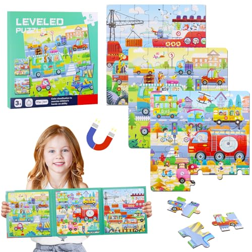 Magnetische Puzzle für Kinder, Magnet Puzzle ab 3-7 Jahre, 25-30-42 Teile Magnete Puzzlebuchen für Kinder, Kinderpuzzle Magnet Puzzle, Pädagogisches Spielzeug für Kinder Jungen und Mädchen (Verkehr) von Seasboes